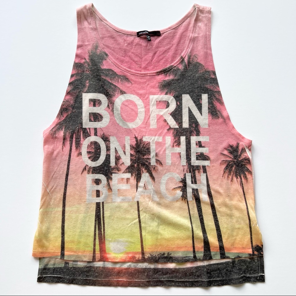 Love Culture Pink and Yellow Beach Sunset Tank Top, Small/Medium